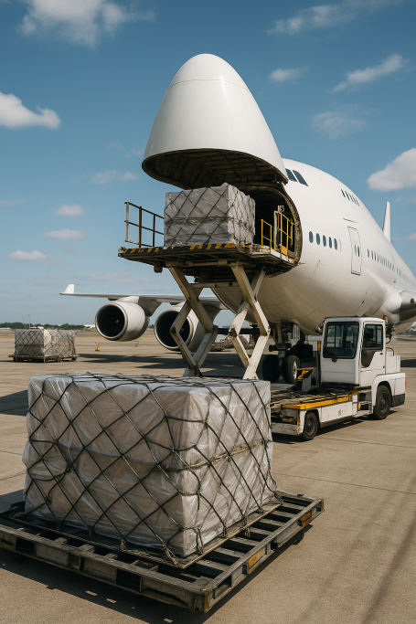 Vracht wordt geladen in een vrachtvliegtuig op een luchthaven.